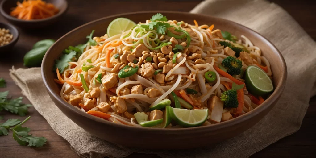 Vegetarisches Pad Thai mit Erdnusssoße
