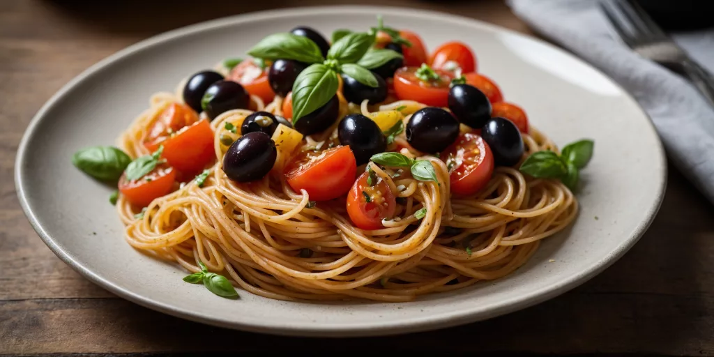 Vollkorn-Spaghetti mit Tomaten-Oliven-Salsa