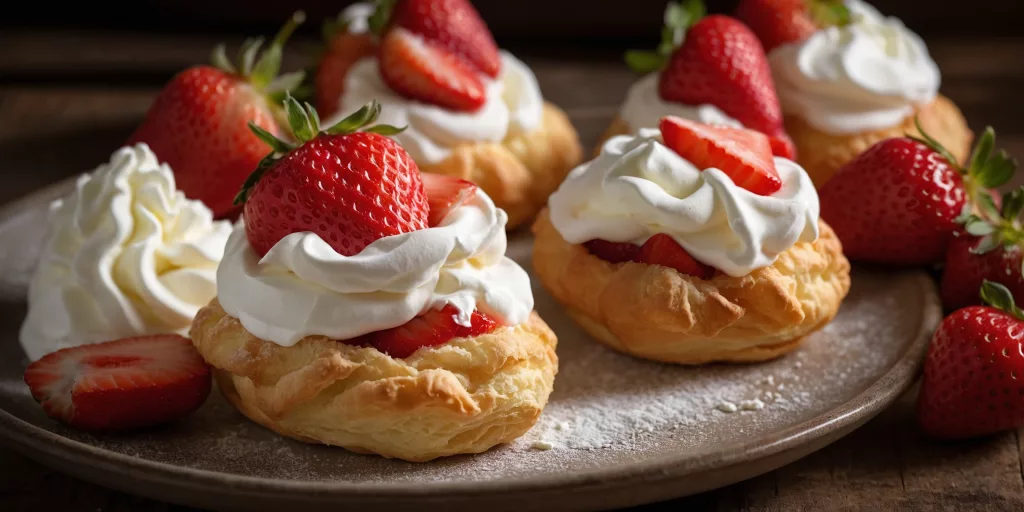 Windbeutel mit Sahne und Erdbeeren