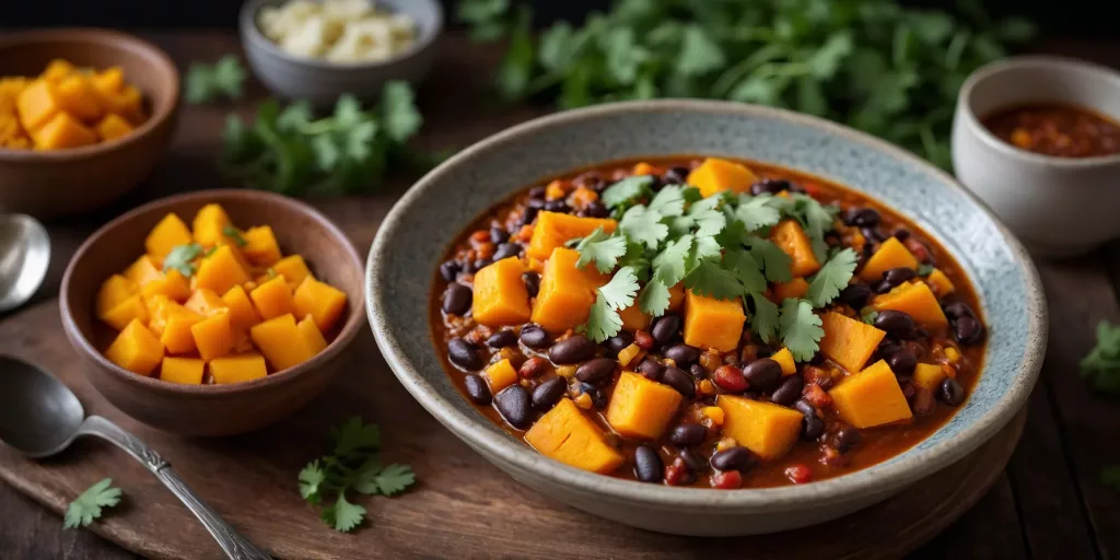 Würziges Butternut-Kürbis und Schwarze-Bohnen-Chili