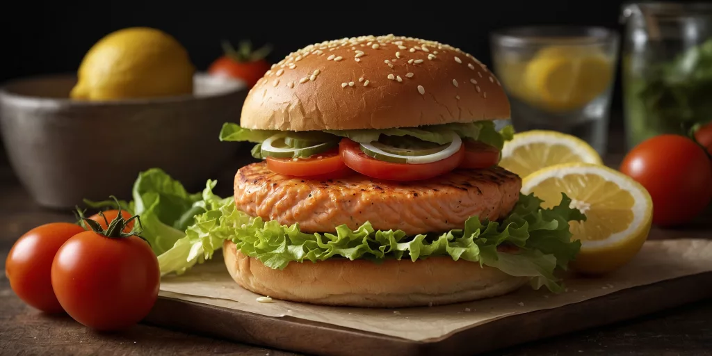 Zitronen-Lachs-Burger mit Knusperbrötchen