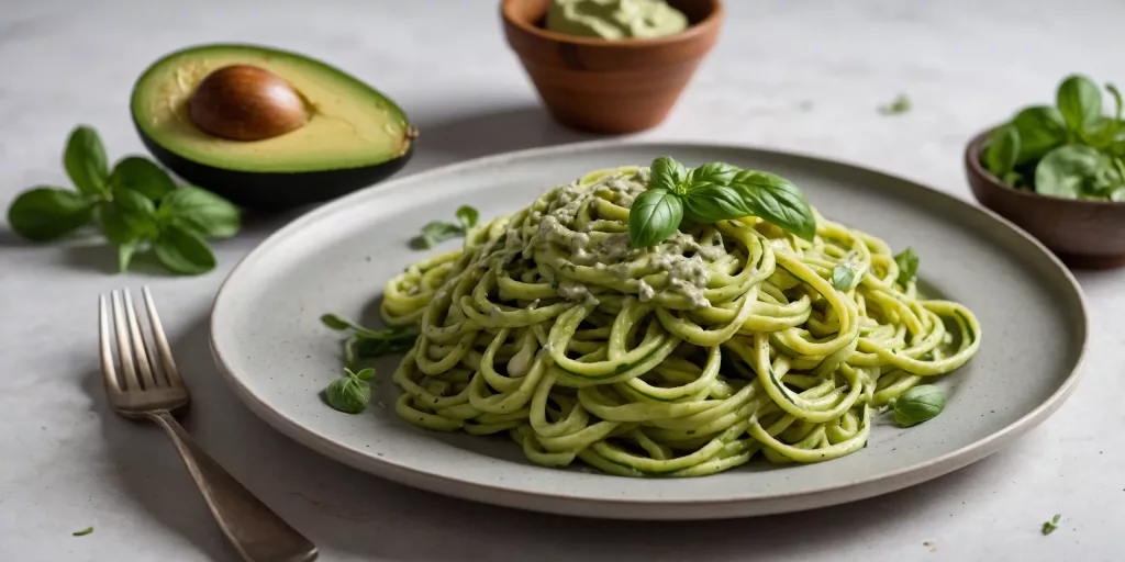Zucchini-Nudeln mit cremiger Avocado-Sauce